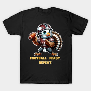 Funny Turkey Football Thanksgiving Feast Dinner T-Shirt